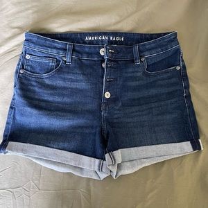 AMERICAN EAGLE OUTFITTERS SIZE 14 DARK WASH BUTTON FLY MIDI LENGTH CUFFED SHORTS